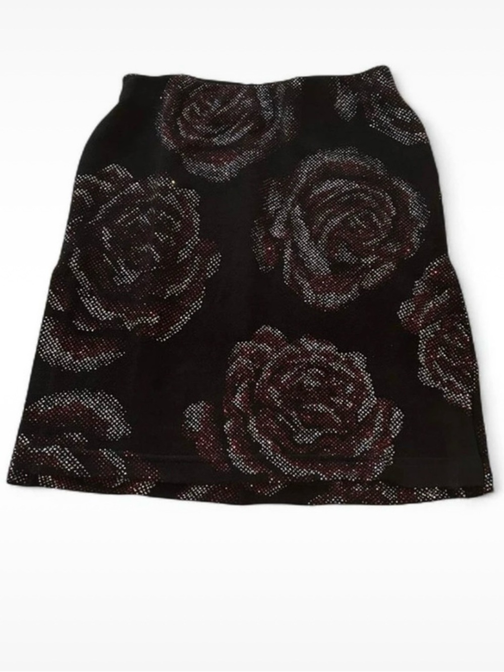 vintage xoxo black and red sparkly rose mini skirt with side slits
